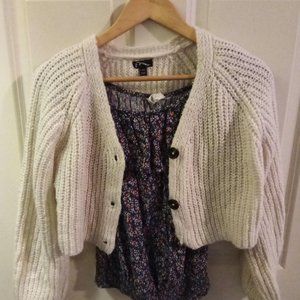 H & M girls LG navy floral shirt w boho sweater